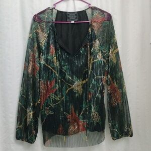 Johnny Was Women's Evelina Floral Metallic Blouse Size L Multicolor Lined
